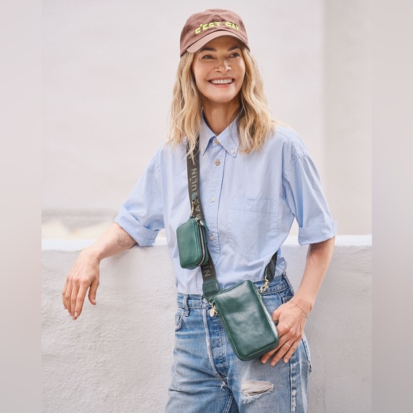 NWT Claire V X LEISHA HAILEY Poche Sportif Leather Crossbody Evergreen Rustic - Picture 15 of 16